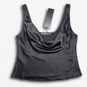 Lioness Black Satin Cowl Neck Camisole Top Sleeveless Blouse NWT Size Small